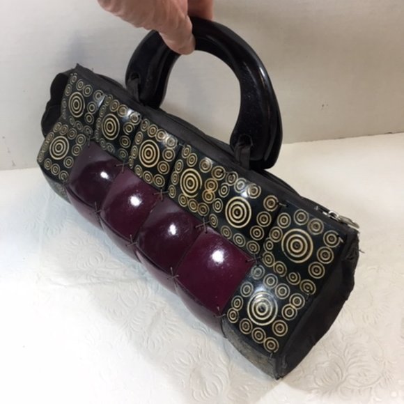 Vintage Coconut Shell Zipper Handbag Pinkish Purple Handmade11x5 - Picture 3 of 6